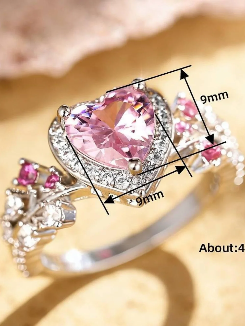 Brand New Heart Pink Cubic Zirconia Ring - Women's Silver Band Size 7